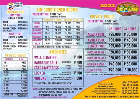 Rates – Jeds Island Resort.